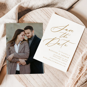 Save The Date Elegant Gold Calligraphy Mariage photo