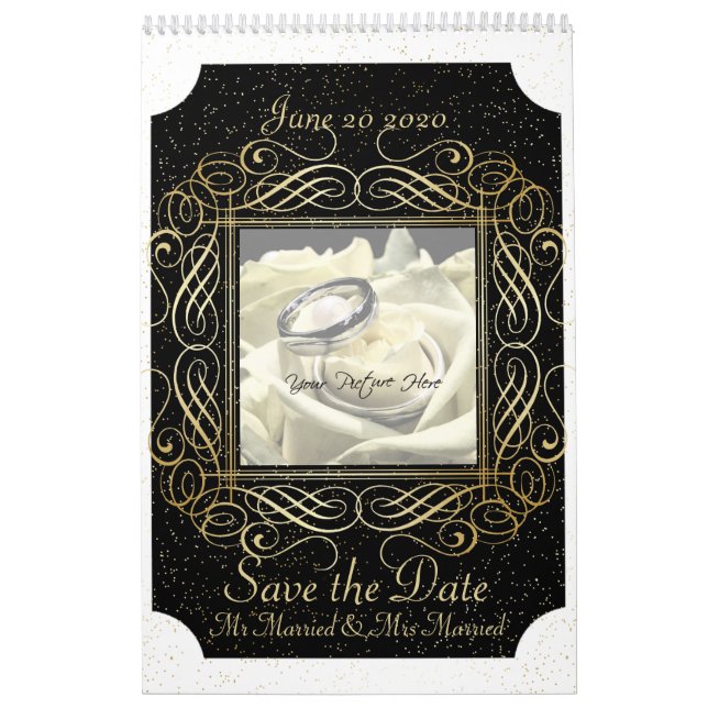 Save the Date Elegant Gold Foil Dots Look Script Calendar (Cover)