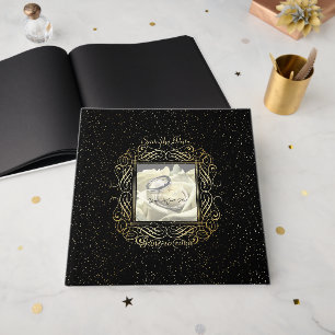 Save the Date Elegant Gold Foil Dots Look Script Guest Book