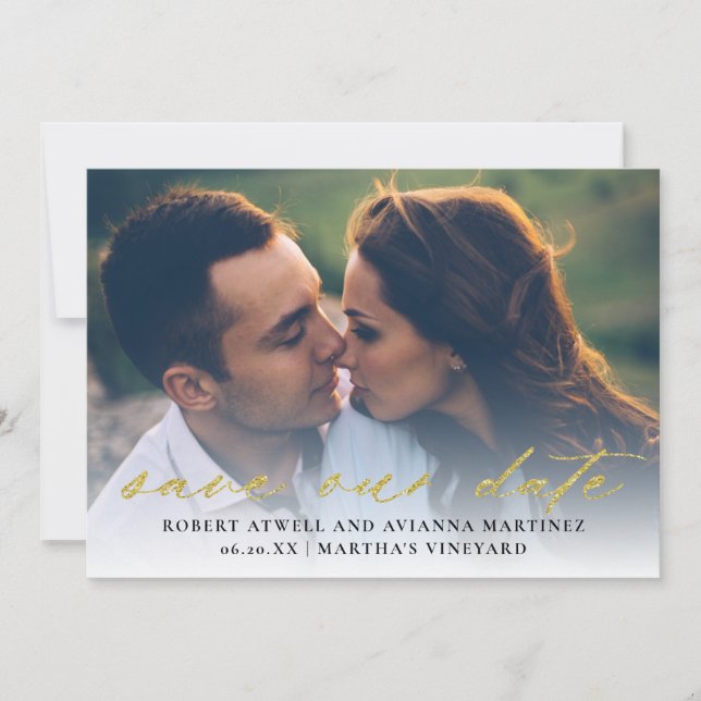 Save The Date Elegant Gold Texte Mariage photo (Devant)