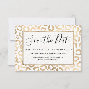 Save The Date Elegant Gold White Leopard Cheetah Animal Print