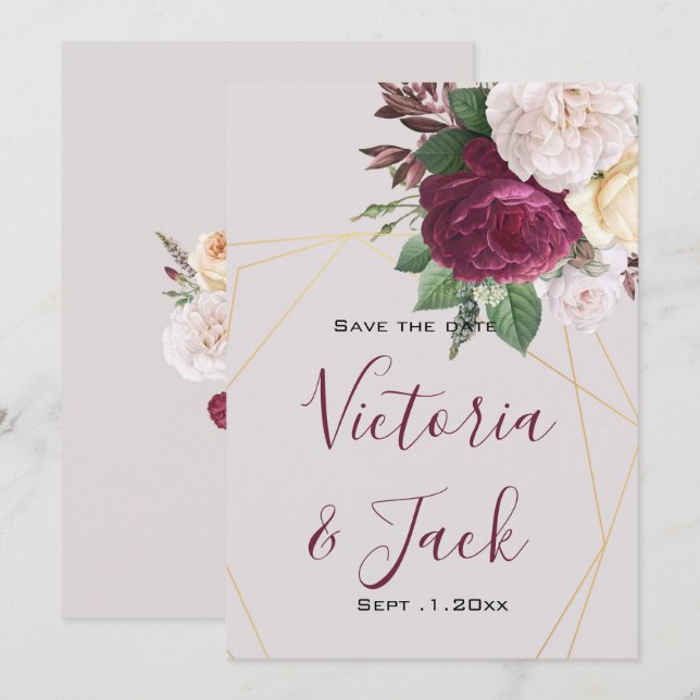 save the date Elegant   golden geometric Invitation (Front/Back)