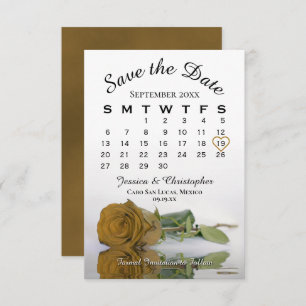 Save The Date Élégant Golden Ochre Rose Calendrier Mariage