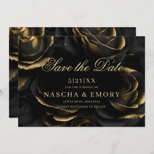 Save The Date Élégant gothique noir & or Roses Mariage foncé