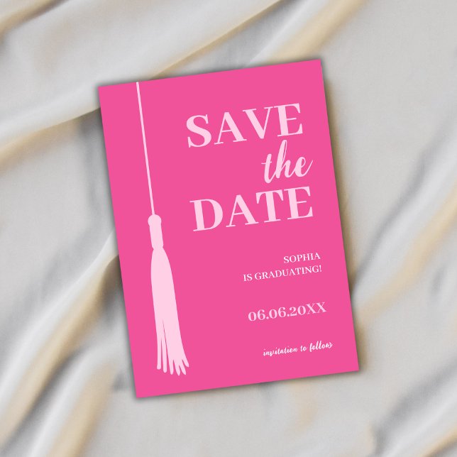 Save The Date Élégant Gras Rose Grad Tassel Grad Grad Grad Gradu (graduation save the date card grad tassel elegant minimalist simple bold pink class of 2024)
