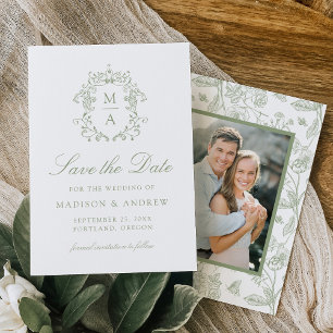 Save The Date Élégant Green Chinoiserie Floral Photo Mariage