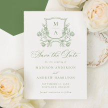 Elegant Green Floral Crest Wedding