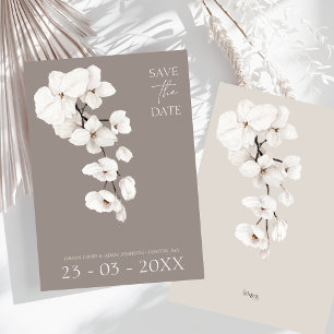 Save The Date Elégant Gris Blanc Orchidée Mariage moderne