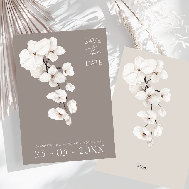 Save The Date Elégant Gris Blanc Orchidée Mariage moderne (Modern Gray White Orchids Wedding Save The Date)