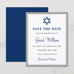Save The Date Elégant gris & Navy Blue Bar Mitzvah 4,25 po x 5,5