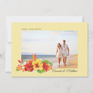 Save The Date Élégant Hibiscus Floral Tropical Photo Mariage