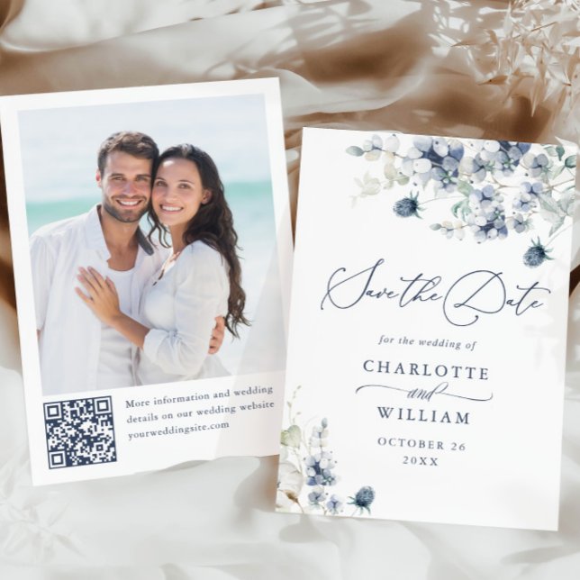 Save The Date Elégant hiver Foliage Boho Mariage Photo Code QR (Créateur téléchargé)