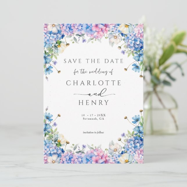 Save The Date Elégant jardin Floral Hydrangea Moderne (Debout devant)