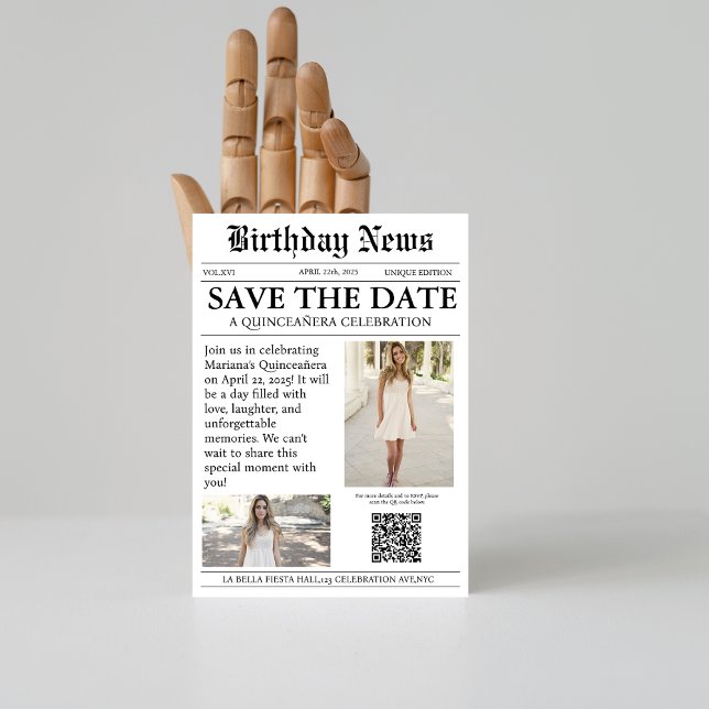Save The Date Elégant journal moderne Quinceañera qr code (Créateur téléchargé)