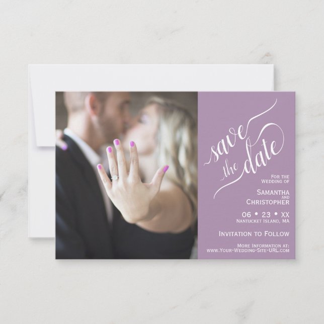 Save The Date Élégant Lavande de calligraphie 2 Volet Mariage ph (Devant)