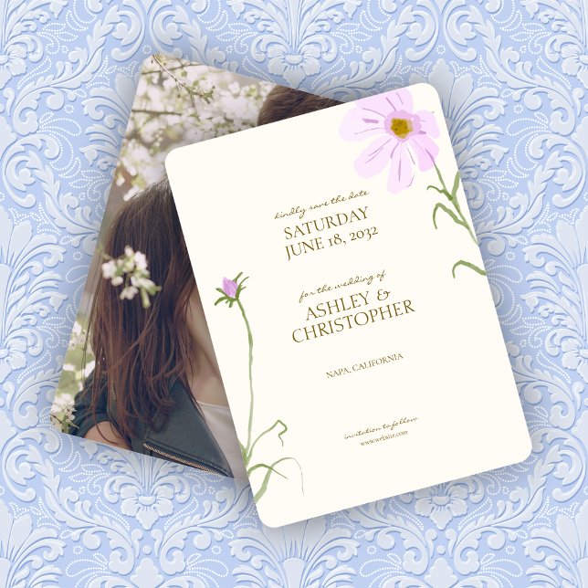 Save The Date Élégant Lavender Spring Fleur sauvage photo Mariag (Créateur téléchargé)