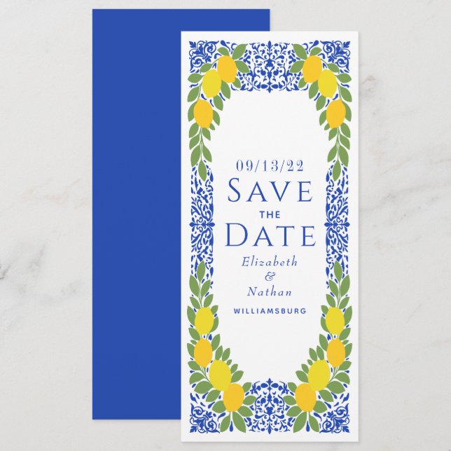 Save The Date Elegant Lemon Italy Greece Mediterranean (Devant / Derrière)