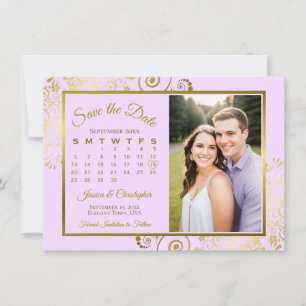 Save The Date Élégant Lilac Purple & Gold Calendrier Mariage pho