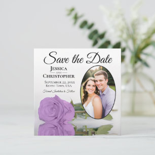 Save The Date Élégant Lilac violet Rose et Mariage photo ovale