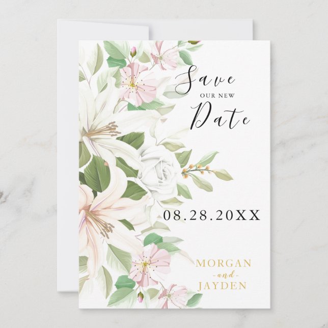 Save The Date Élégant Lili Rose | Rose ivoire Floral Mariage (Devant)