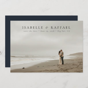 Save The Date Elégant Luxueux Photo Formelle Noir Bleu Mariage