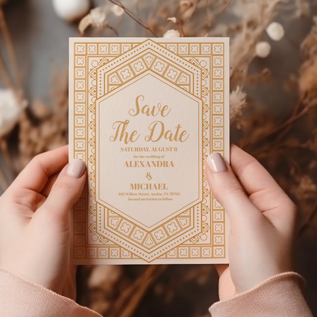 Save The Date Elégant Mariage Art Déco Géométrique (Créateur téléchargé)