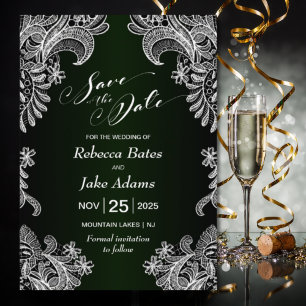 Save The Date Élégant Mariage blanc dentelle verte