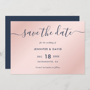 Save The Date Élégant Mariage bleu marine simple et bleu
