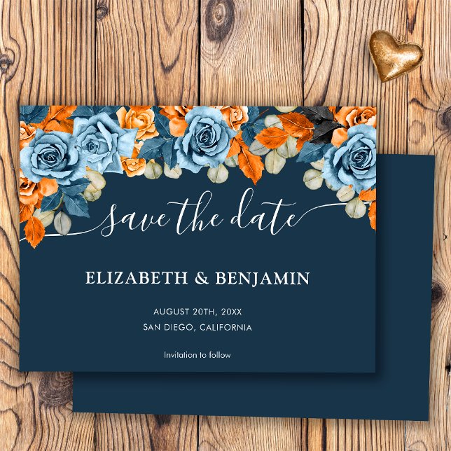 Save The Date Elégant Mariage Boho Marine Bleu Et Rust Terracota (Créateur téléchargé)