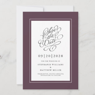 Save The Date Élégant Mariage Calligraphie Script Chic Purple