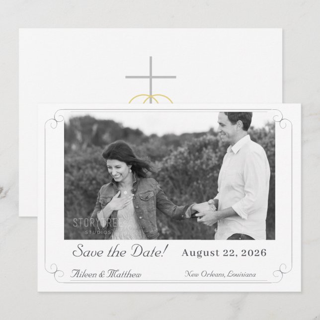 Save The Date Élégant Mariage catholique monogramme (Devant / Derrière)