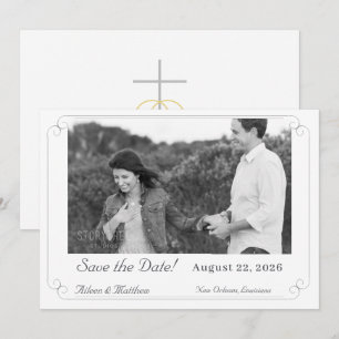 Save The Date Élégant Mariage catholique monogramme