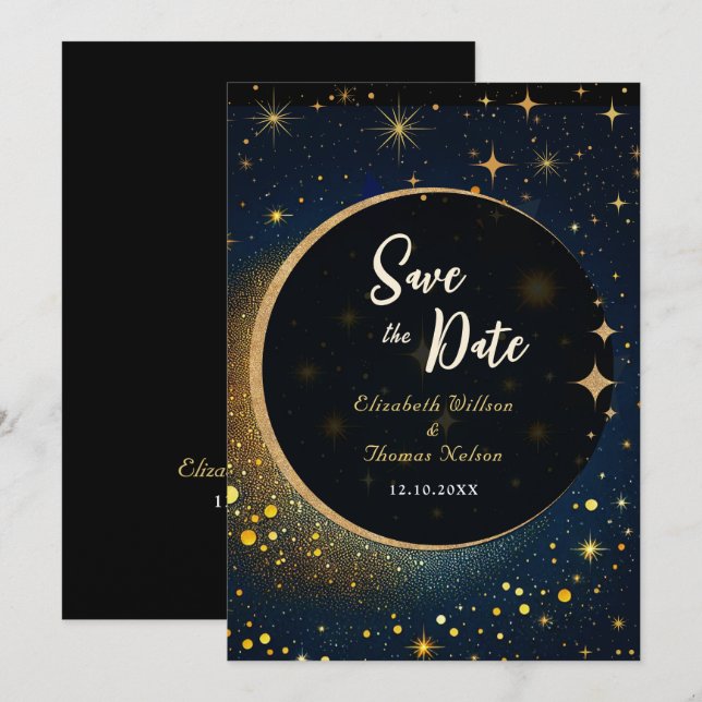 Save The Date Élégant mariage céleste de lune mystique (Devant / Derrière)