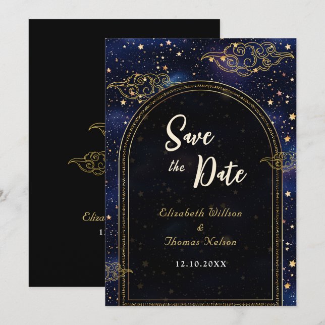 Save The Date Élégant mariage céleste mystique (Devant / Derrière)