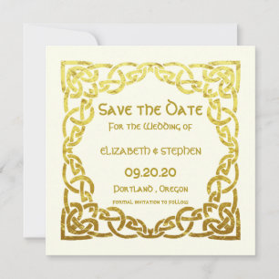 Save The Date Elégant Mariage celtique Ivory Faux Gold Celtic no