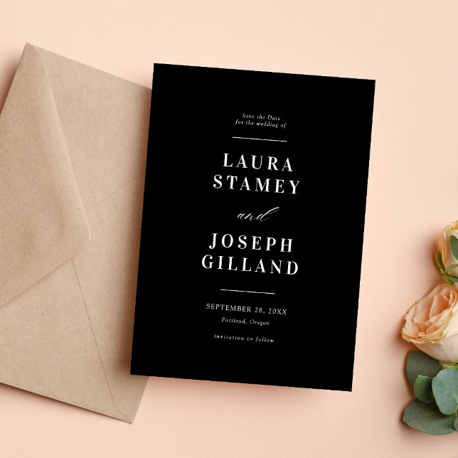 Save The Date Élégant Mariage classique noir et blanc (Créateur téléchargé)