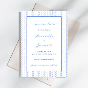 Save The Date Elégant Mariage côtier bleu à main dessinée de coq