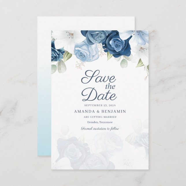 Save The Date Élégant Mariage d'aquarelle à script floral (Devant / Derrière)