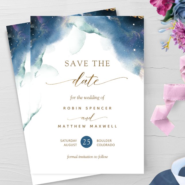 Save The Date Elégant Mariage d'aquarelle céleste (Créateur téléchargé)