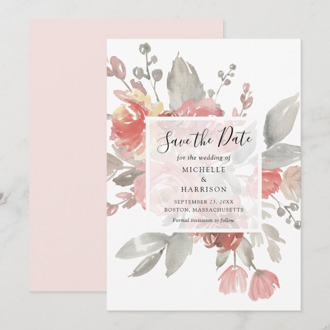 Save The Date Élégant Mariage d'aquarelle rose pâle (Devant / Derrière)