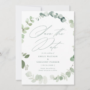 Save The Date Élégant Mariage de calligraphie Eucalyptus