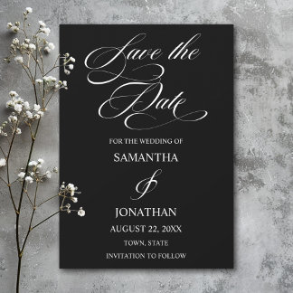 Save The Date Élégant Mariage de calligraphie noir et blanc