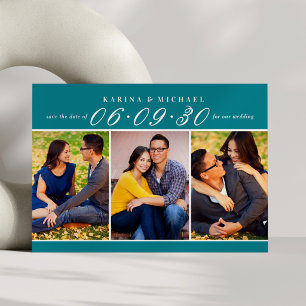 Save The Date Élégant Mariage de Collage de Photo Turquoise