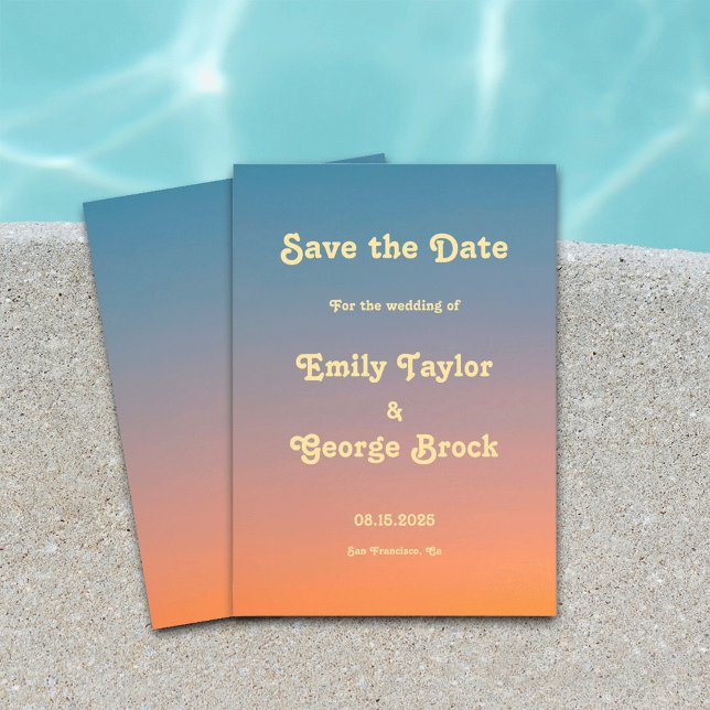 Save The Date Élégant Mariage de coucher de soleil chic bleu ora (Créateur téléchargé)