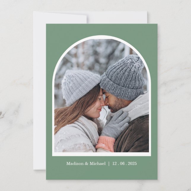 Save The Date Élégant Mariage de couronne végétale d'hiver vert (Devant)