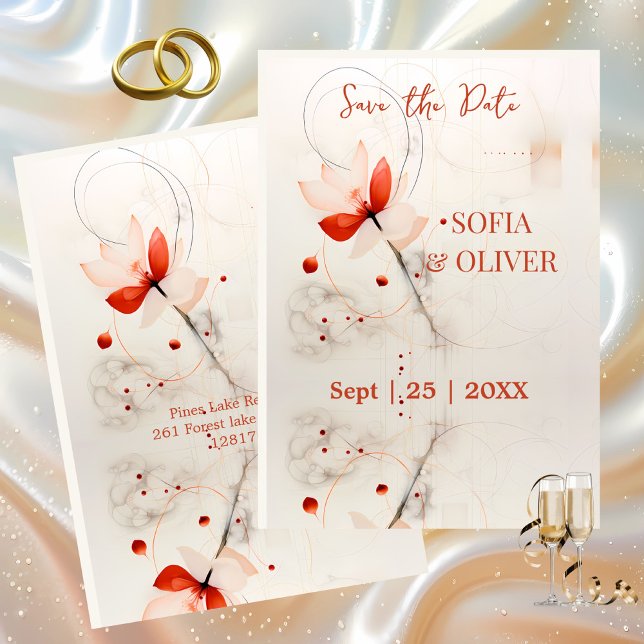Save The Date Elégant Mariage de crème et de pavots rouges (Créateur téléchargé)