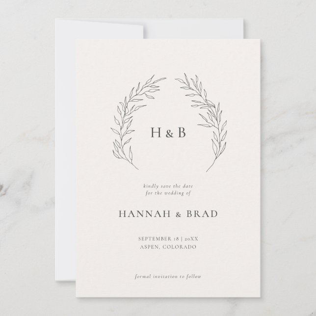 Save The Date Élégant Mariage de crête de monogramme floral (Devant)