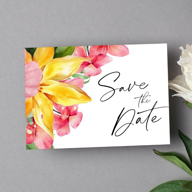 Save The Date Élégant mariage de destination botanique tropicale (Elegant Botanical Tropical Destination Wedding Save The Date)