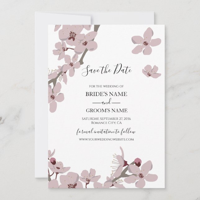 Save The Date Élégant Mariage de fleurs de cerises florales (Devant)