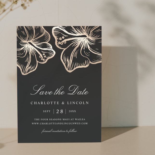 Save The Date Élégant Mariage de fleurs d'Hibiscus d'or (Créateur téléchargé)
